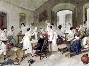Entrudo feast in a colonial mansion.