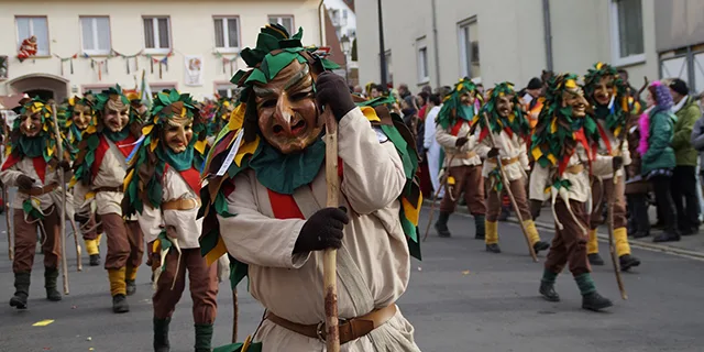 A Carnival parade of fool-figures (hästräger) in Germany.