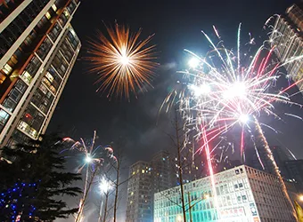 Fireworks in the sky during the Chinese New Year.