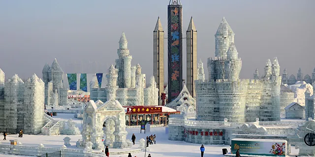 Buildings and structures of the ice sculpture exhibition of Harbin.