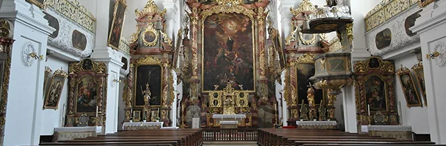 The interior of a typical Catholic church.