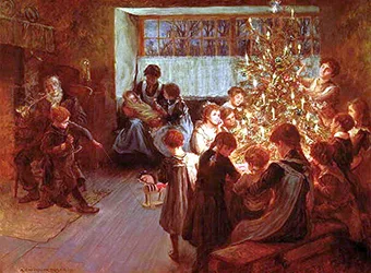 Family around the Christmas tree (painting 1911).