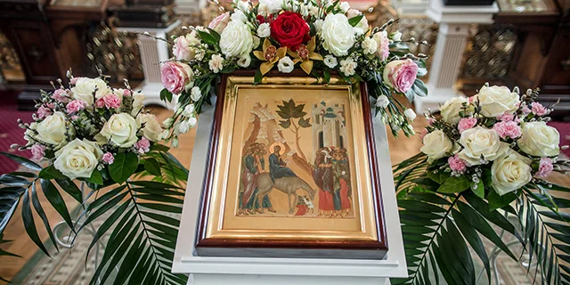 Jesus entering in Jerusalem, a decorated icon in an Orthodox church.