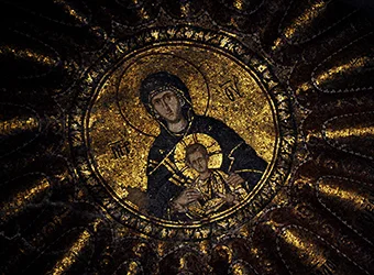 Dome mosaic depicting the Virgin Mary & Jesus.