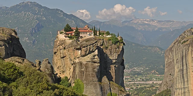 The monastery of the Holy Trinity on one of the Meteora giant rocks.