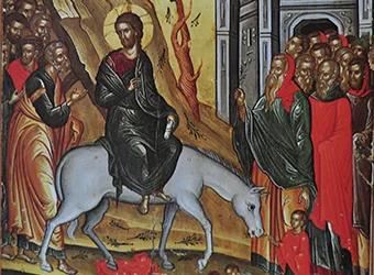 An icon portraying Jesus entering Jerusalem.