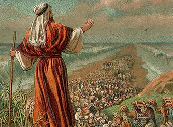 Moses leads the Jewish to pass the Red Sea.
