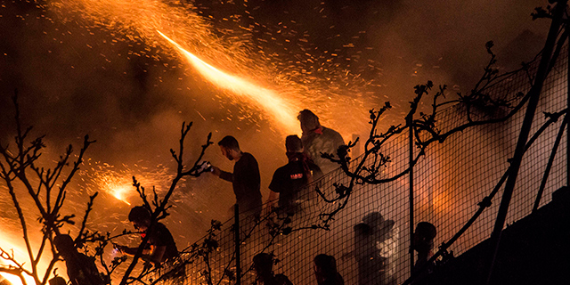 Firework rockets launched by one of the opposite parishes in Vrontados village.