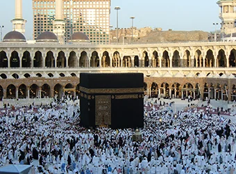 Pilgrims on their circular moving around Kaaba.