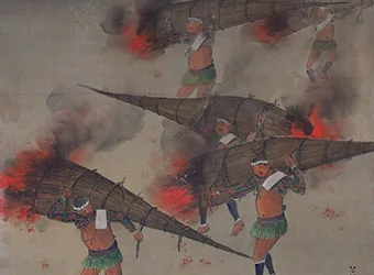 Old painting depicting the fire parade ritual.