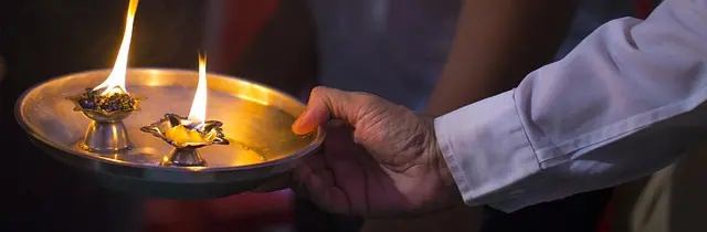 An Aarti, used at puja (ritual prayer) during Navratri.