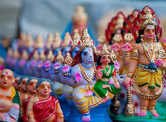 A series of Golu dolls representing Gods.