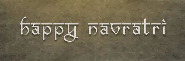 Happy Navratri wish written in Sanskrit-like font.