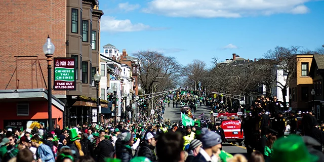 Crowd attending the Saint Patrick's parade and celebrations in Boston.