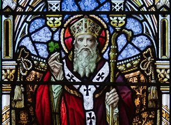 Icon of St. Patrick holding shamrock.