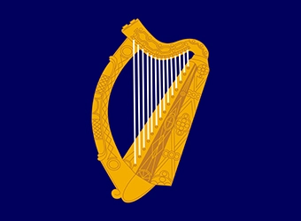 Historical Irish coat of arms in blue background.