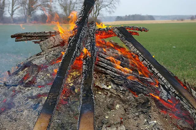 A big bonfire in the fields during the celebration of Walpurgis Night.
