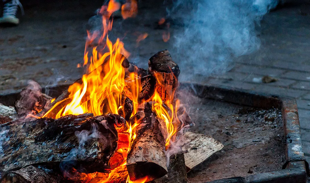 A closeup picture of a festival bonfire.